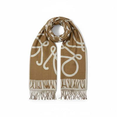 Loewe Brown & Ivory Patterned Scarf | Luxury Fringe Winter Shawl 🤎✨