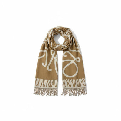 Loewe Brown & Ivory Patterned Scarf | Luxury Fringe Winter Shawl 🤎✨