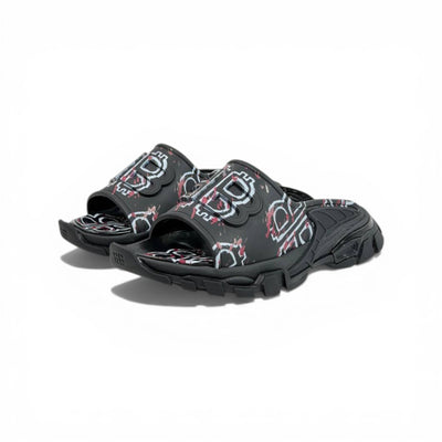 BALENCIAGA Luxury Graphic Slide Sandals – BB Logo Print & Chunky Streetwear Sole 👟🔥