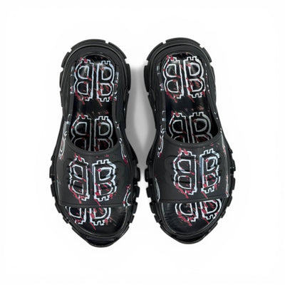 BALENCIAGA Luxury Graphic Slide Sandals – BB Logo Print & Chunky Streetwear Sole 👟🔥