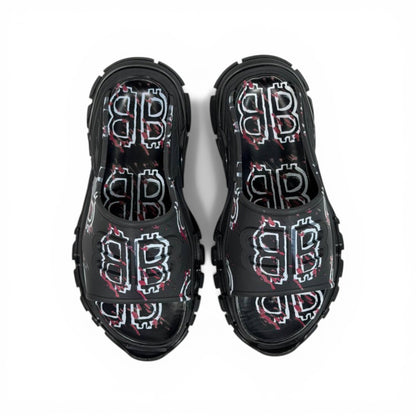 BALENCIAGA Luxury Graphic Slide Sandals – BB Logo Print & Chunky Streetwear Sole 👟🔥