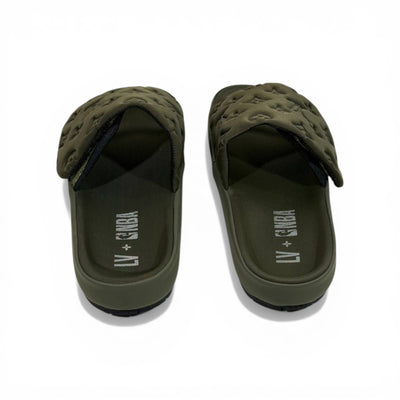 LOUIS VUITTON Luxury Olive Monogram Slide Sandals – Embossed Design & Premium Minimal Style 👟✨