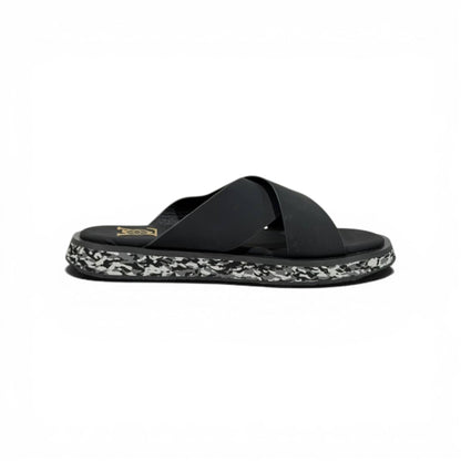 LOUIS VUITTON Luxury Black Cross Strap Sandals – LV Logo Detail & Marble Sole Design 👡✨
