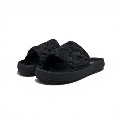 LOUIS VUITTON Luxury Black Monogram Slide Sandals – Embossed Design & Minimal Premium Style 👟