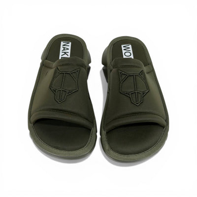 NAKED WOLFE Olive Green Chunky Slide – Bold Streetwear Comfort & Premium Design 👟🔥