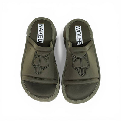 NAKED WOLFE Olive Green Chunky Slide – Bold Streetwear Comfort & Premium Design 👟🔥
