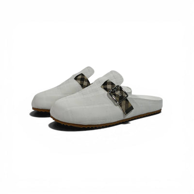 Burberry Check Pattern Slip-On Clogs with Buckle – Luxury Comfort Slides 🤍✨