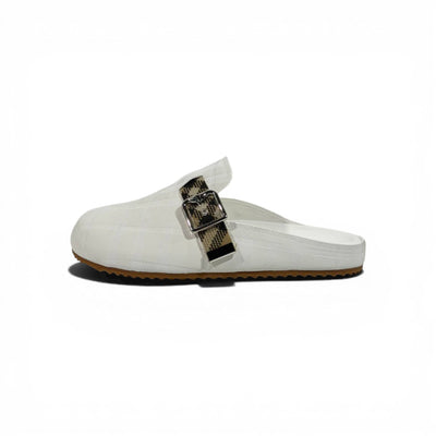 Burberry Check Pattern Slip-On Clogs with Buckle – Luxury Comfort Slides 🤍✨
