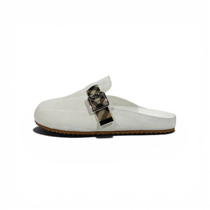 Burberry Check Pattern Slip-On Clogs with Buckle – Luxury Comfort Slides 🤍✨