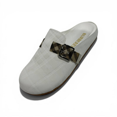 Burberry Check Pattern Slip-On Clogs with Buckle – Luxury Comfort Slides 🤍✨