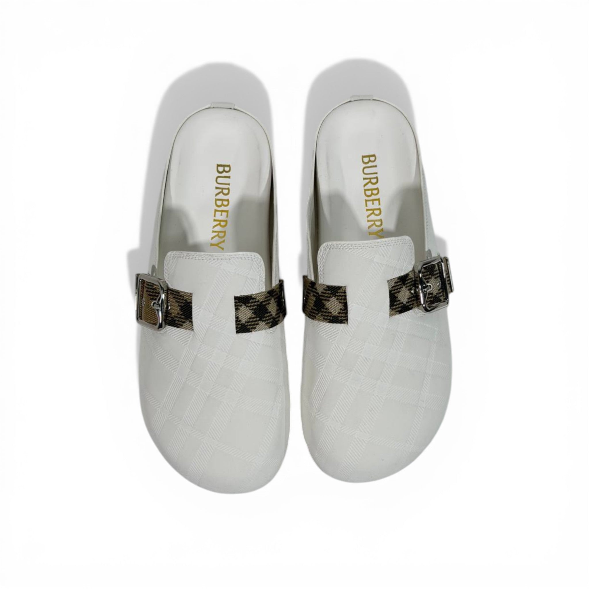 Burberry Check Pattern Slip-On Clogs with Buckle – Luxury Comfort Slides 🤍✨
