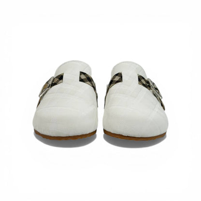 Burberry Check Pattern Slip-On Clogs with Buckle – Luxury Comfort Slides 🤍✨