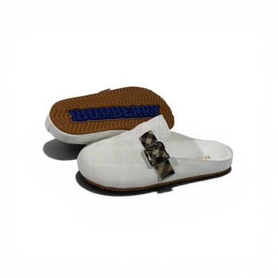 Burberry Check Pattern Slip-On Clogs with Buckle – Luxury Comfort Slides 🤍✨