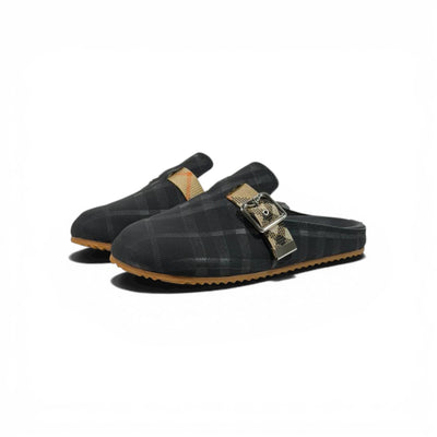 Burberry Black Check Slip-On Clogs with Buckle – Luxury Minimal Slides 🖤✨