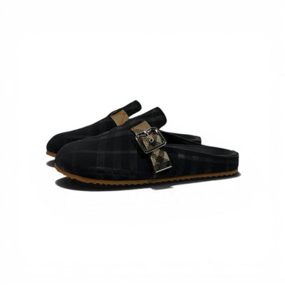 Burberry Black Check Slip-On Clogs with Buckle – Luxury Minimal Slides 🖤✨