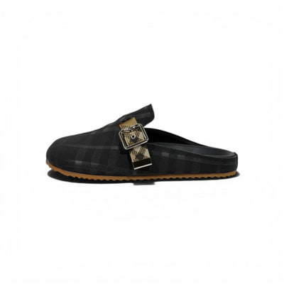 Burberry Black Check Slip-On Clogs with Buckle – Luxury Minimal Slides 🖤✨