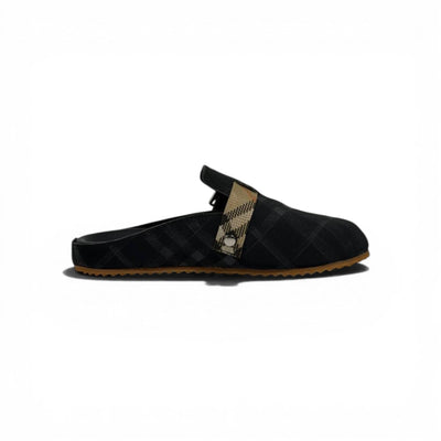 Burberry Black Check Slip-On Clogs with Buckle – Luxury Minimal Slides 🖤✨