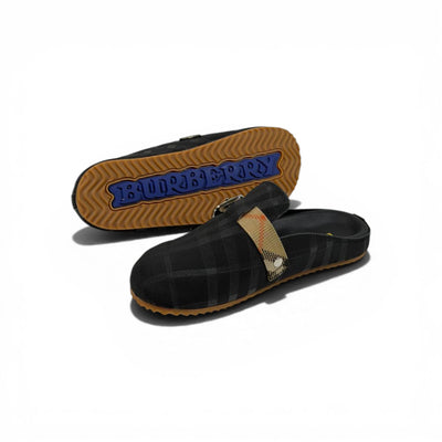 Burberry Black Check Slip-On Clogs with Buckle – Luxury Minimal Slides 🖤✨