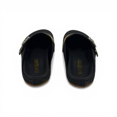 Burberry Black Check Slip-On Clogs with Buckle – Luxury Minimal Slides 🖤✨
