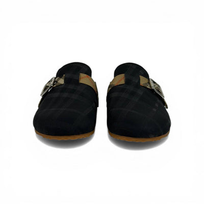 Burberry Black Check Slip-On Clogs with Buckle – Luxury Minimal Slides 🖤✨