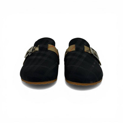 Burberry Black Check Slip-On Clogs with Buckle – Luxury Minimal Slides 🖤✨