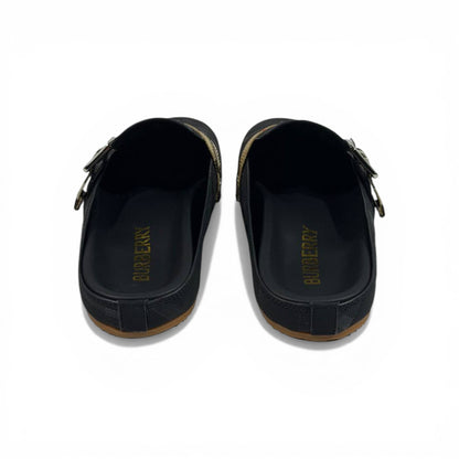 Burberry Black Check Slip-On Clogs with Buckle – Luxury Minimal Slides 🖤✨