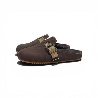 Burberry Brown Check Slip-On Clogs with Buckle – Classic Luxury Slides 🤎✨