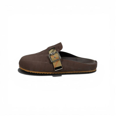 Burberry Brown Check Slip-On Clogs with Buckle – Classic Luxury Slides 🤎✨