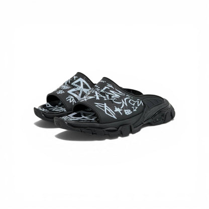 Balenciaga Black Graffiti Chunky Slides – Bold Streetwear Slippers ⚫🔥