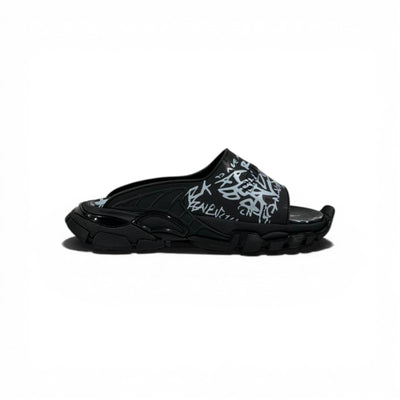 Balenciaga Black Graffiti Chunky Slides – Bold Streetwear Slippers ⚫🔥