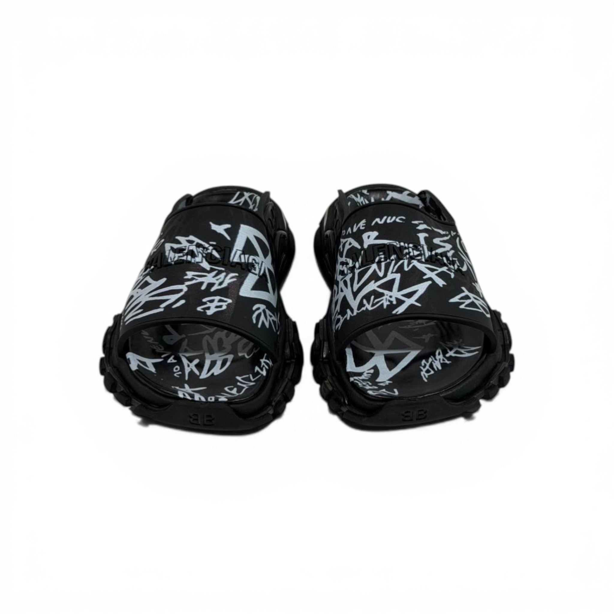 Balenciaga Black Graffiti Chunky Slides – Bold Streetwear Slippers ⚫🔥