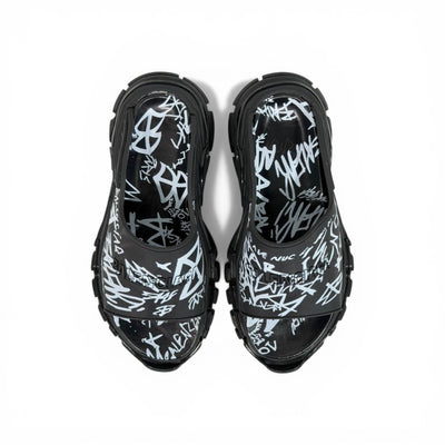 Balenciaga Black Graffiti Chunky Slides – Bold Streetwear Slippers ⚫🔥