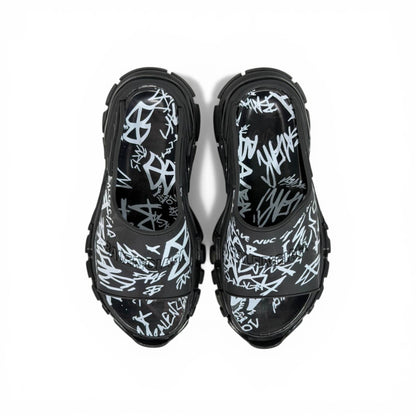 Balenciaga Black Graffiti Chunky Slides – Bold Streetwear Slippers ⚫🔥
