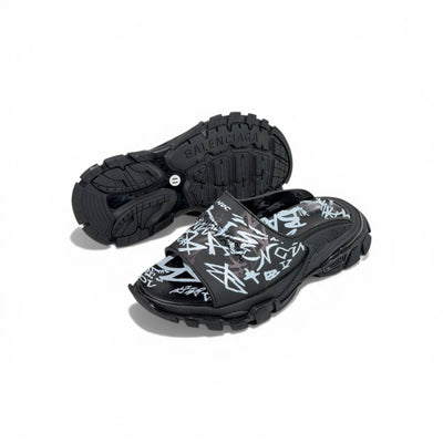 Balenciaga Black Graffiti Chunky Slides – Bold Streetwear Slippers ⚫🔥