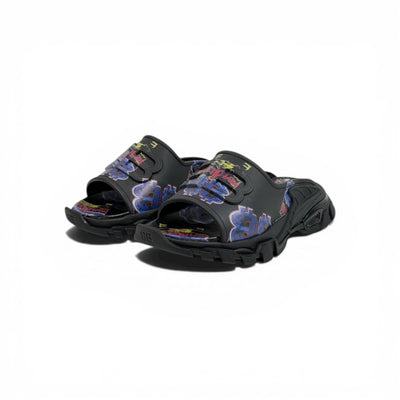 Balenciaga Neon Graffiti Chunky Slides – Streetwear Statement Slippers ⚫💜🔥