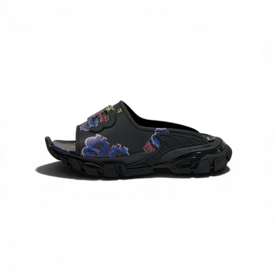 Balenciaga Neon Graffiti Chunky Slides – Streetwear Statement Slippers ⚫💜🔥