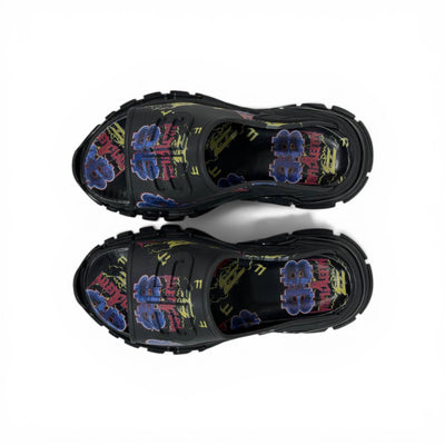 Balenciaga Neon Graffiti Chunky Slides – Streetwear Statement Slippers ⚫💜🔥