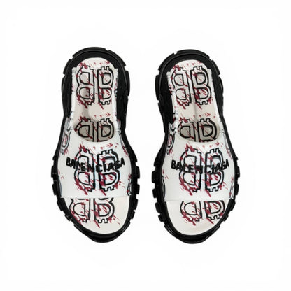 Balenciaga White Graffiti Chunky Slides – Bold Streetwear Slippers ⚪🔥