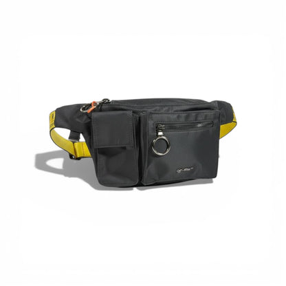 🖤🔥 Off-White Utility Waist Bag – Black with Iconic Yellow Strap 🔥🖤