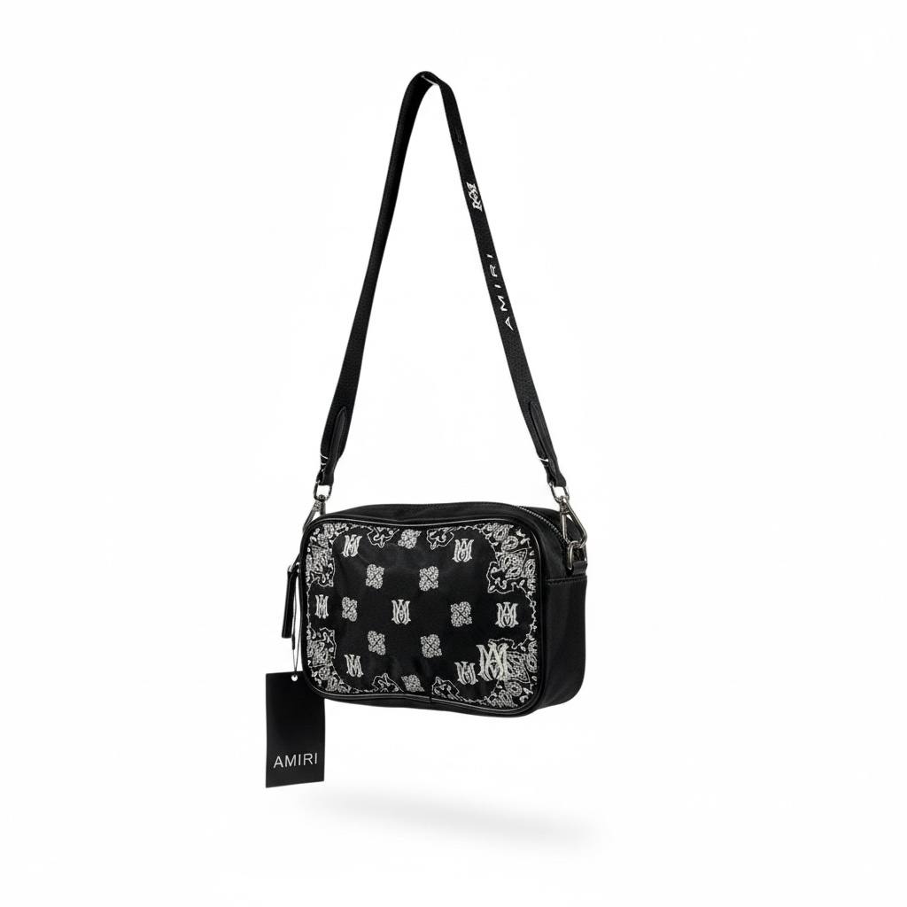 AMIRI Black Bandana Print Crossbody Bag 🖤🔥 Luxury Street Shoulder Bag 💎⚡