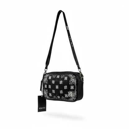 AMIRI Black Bandana Print Crossbody Bag 🖤🔥 Luxury Street Shoulder Bag 💎⚡