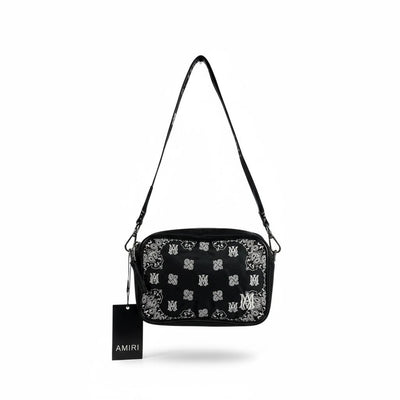 AMIRI Black Bandana Print Crossbody Bag 🖤🔥 Luxury Street Shoulder Bag 💎⚡