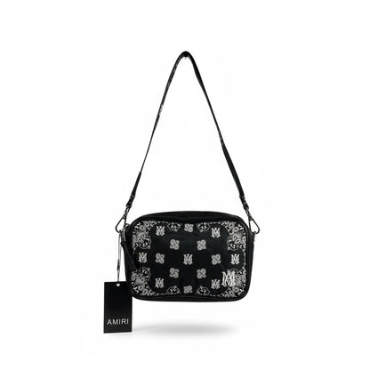 AMIRI Black Bandana Print Crossbody Bag 🖤🔥 Luxury Street Shoulder Bag 💎⚡
