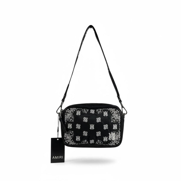 AMIRI Black Bandana Print Crossbody Bag 🖤🔥 Luxury Street Shoulder Bag 💎⚡