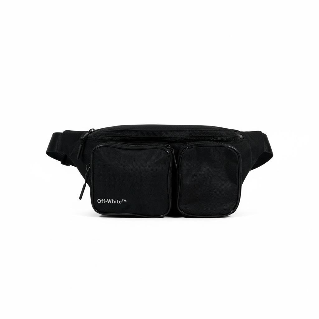 OFF-WHITE Black Double Pocket Waist Bag 🖤🔥 Streetwear Utility Belt Bag ⚡😎