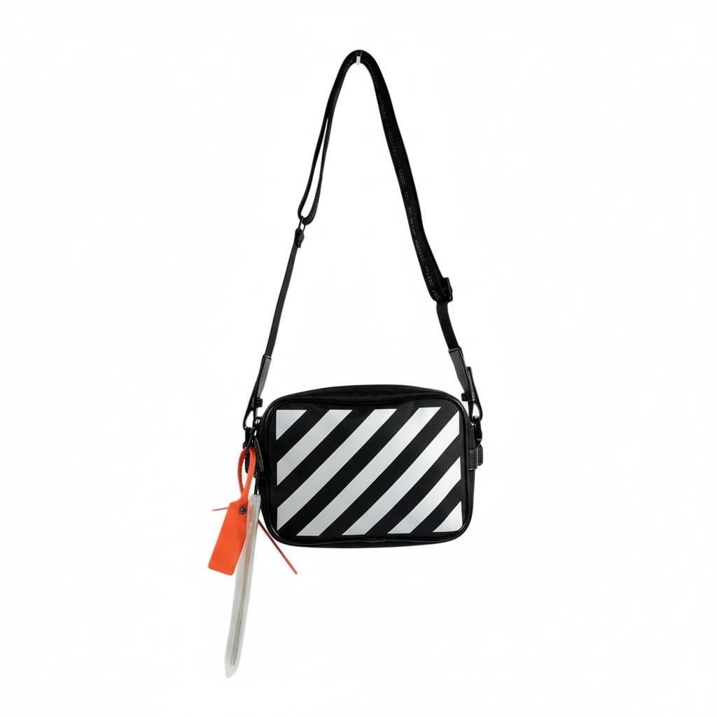OFF-WHITE Black Diagonal Stripe Crossbody Bag 🖤⚡ Iconic Street Style Shoulder Bag 😎🔥💥