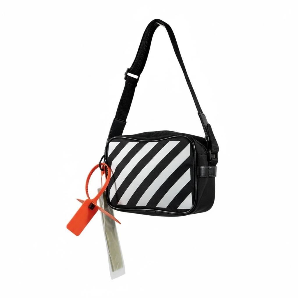OFF-WHITE Black Diagonal Stripe Crossbody Bag 🖤⚡ Iconic Street Style Shoulder Bag 😎🔥💥