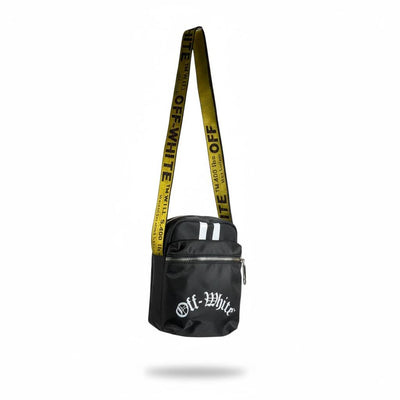 Off-White Black Mini Crossbody Bag 🖤⚡ Yellow Industrial Strap 🔥😎