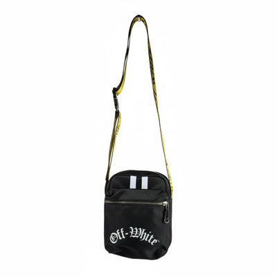 Off-White Black Mini Crossbody Bag 🖤⚡ Yellow Industrial Strap 🔥😎