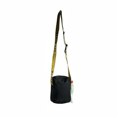 Off-White Black Mini Crossbody Bag 🖤⚡ Yellow Industrial Strap 🔥😎